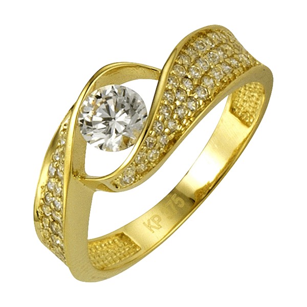 Ring 375/- Gold rhodiniert (teil) Zirkonia