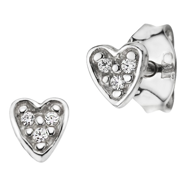 cai love Ohrstecker 925/- Sterling Silber rhodiniert 0,4cm Zirkonia