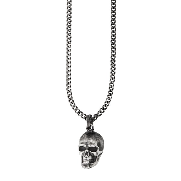 cai men Anhänger mit Kette Totenkopf Panzerkette 925/- Sterling Silber oxidiert 60cm ohne Stein