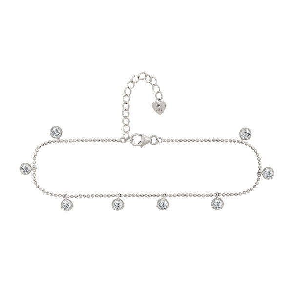 cai women Fußkette Kugelkette 925/- Sterling Silber rhodiniert 22+3cm Zirkonia