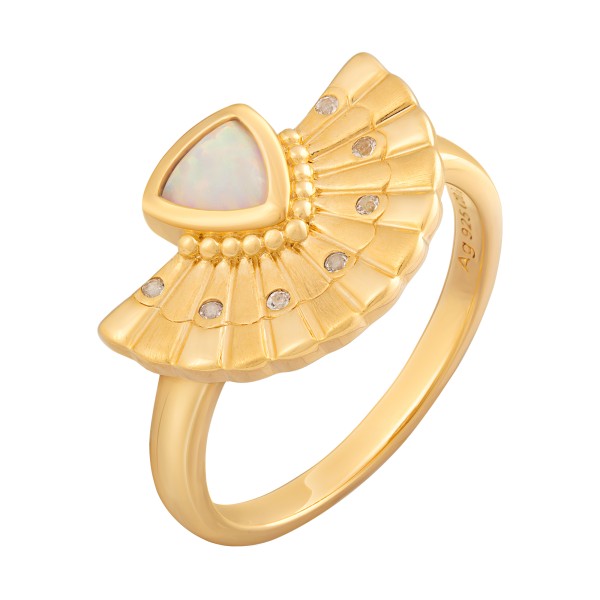 cai women Ring 925 Silber vergoldet Fächer Anhänger mit Opal & Weißtopas 925/- Sterling Silber vergo