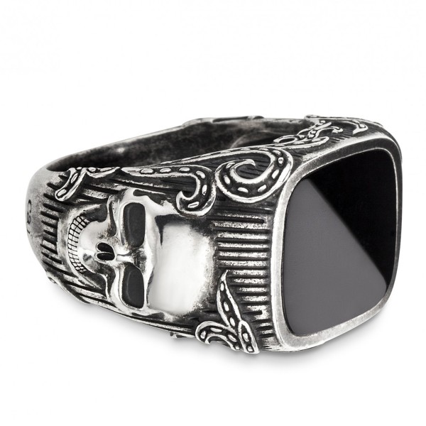 cai men Ring 925/- Sterling Silber oxidiert Onyx 3,500ct