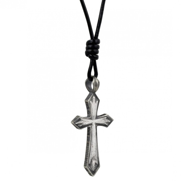 cai men Anhänger mit Kette Lederband 925/- Sterling Silber oxidiert 55cm ohne Stein